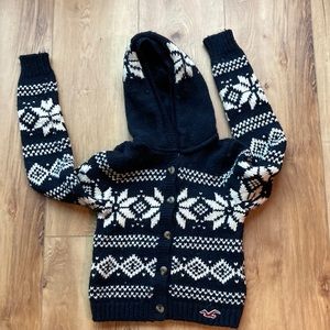Hollister navy and white hooded button from sweater S